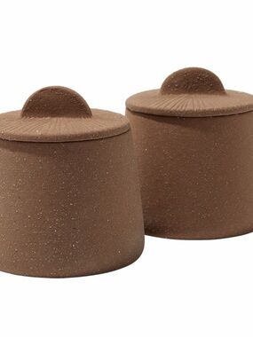 Citrine Textured Brown Stoneware Lidded Spice Jars - Set of 2